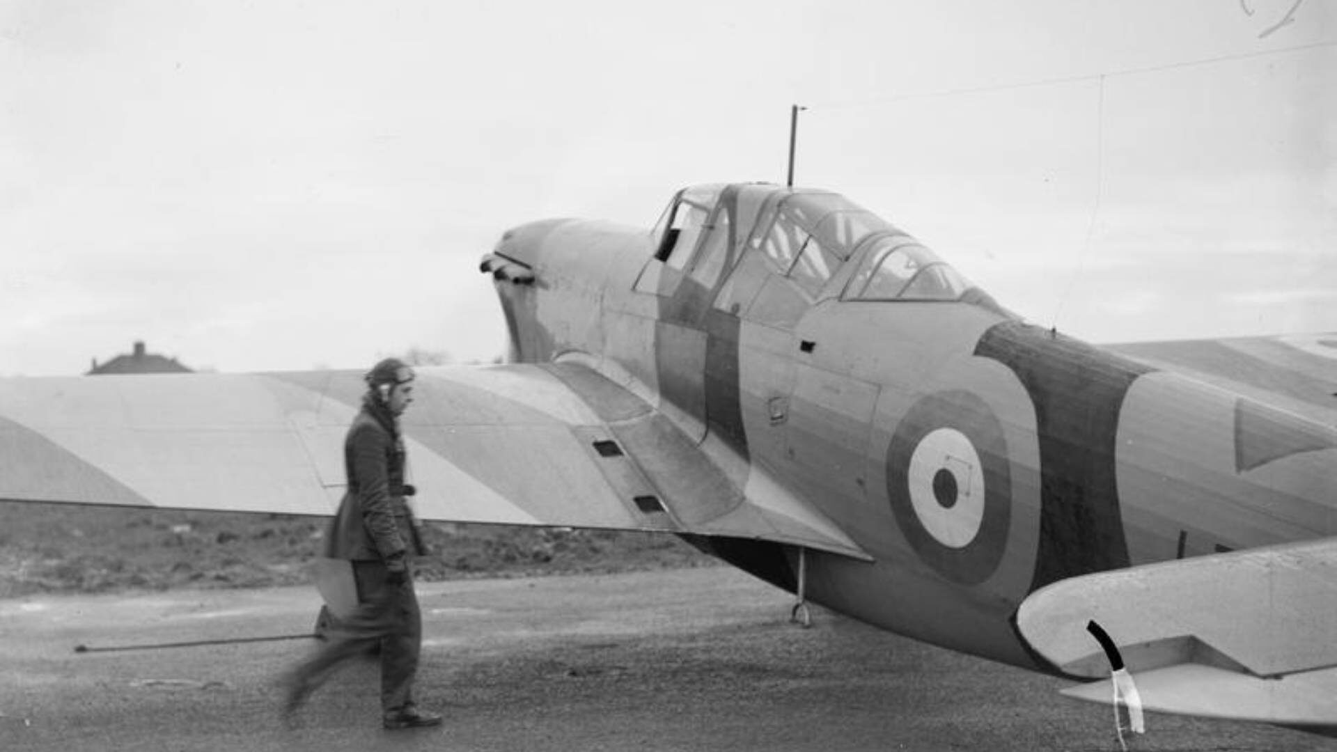 Pilot walking towards a Hawker Henley light-bomber at R.A.F. Aldergrove, Co. Antrim on 13th November 1939