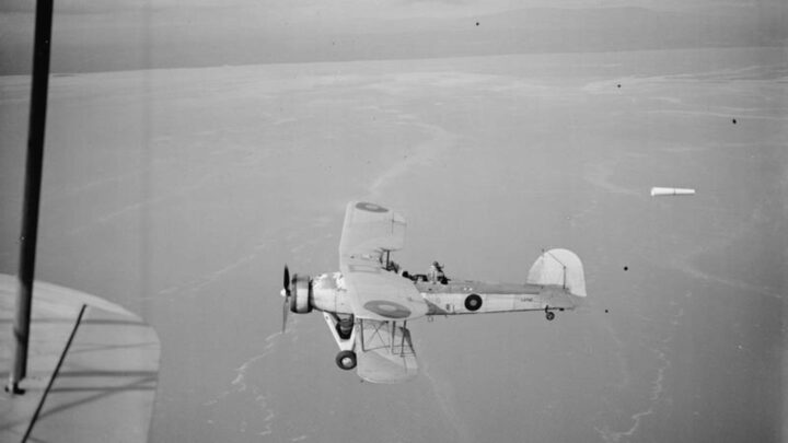 Fairey Swordfish in flight while based at R.A.F. Aldergrove, Crumlin, Co. Antrim on 16th April 1940