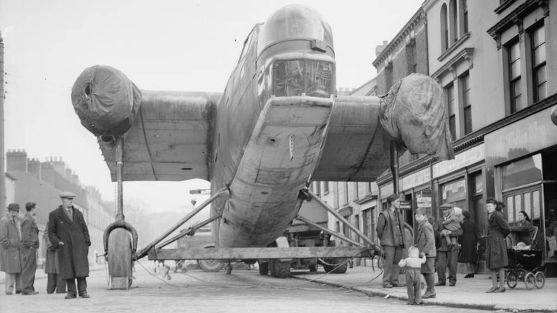 A damaged Bristol Bombay in High Street, Holywood, Co. Down following a forced landing at Clandeboye, Co. Down on 21st March 1942