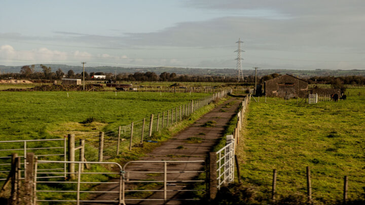 A section of perimeter track running off Creagh Road at the former Toome Airfield, Co. Antrim.