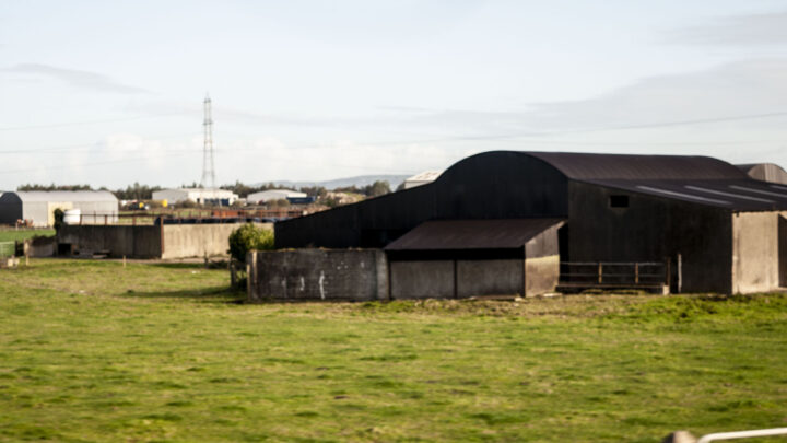 Concrete frying pan type hardstandings at the former Toome Airfield, Co. Antrim provide bases for modern agricultural buildings.