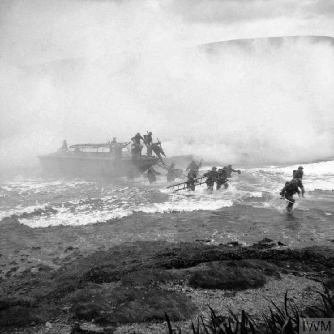Troops carrying out amphibious landing exercises at No 1 Combined Training Centre, Inveraray, Scotland.