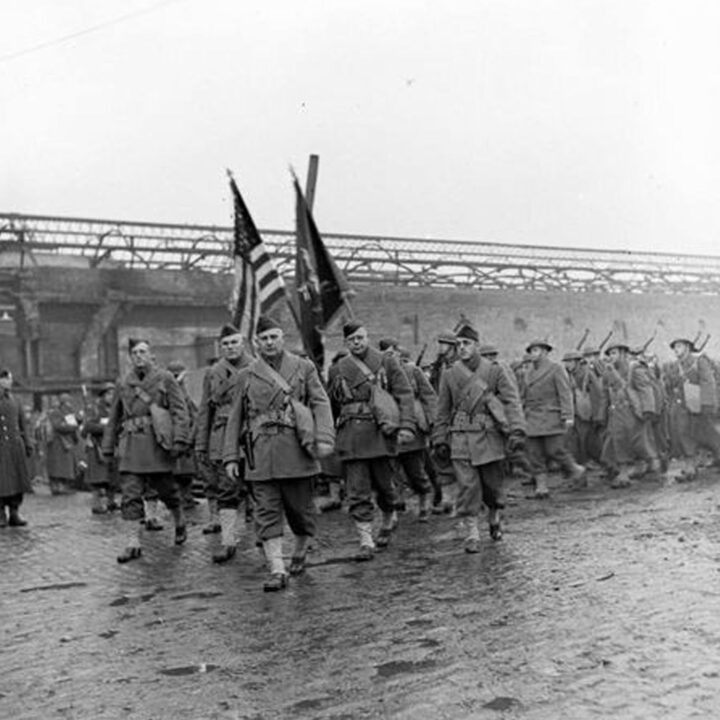 U.S. Army troops marching in Belfast on 26th January 1942