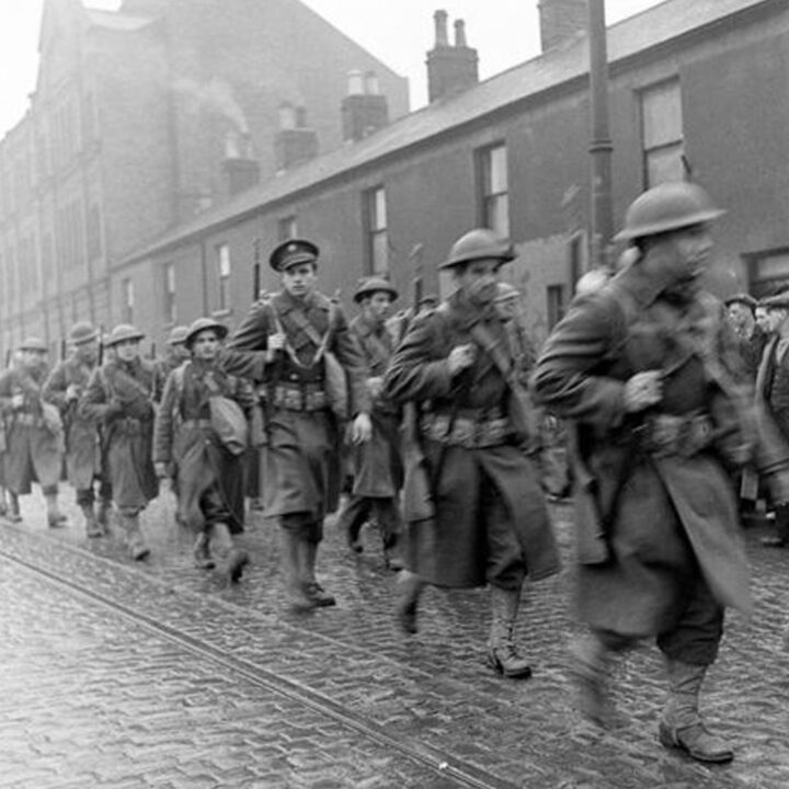 U.S. Army troops marching in Belfast on 26th January 1942