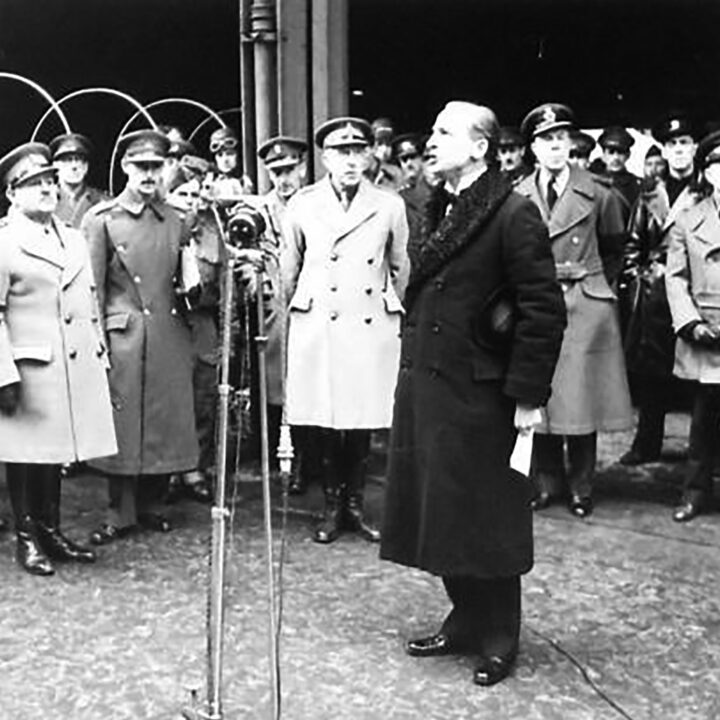 Sir Archibald Sinclair, Secretary of State for Air welcomes U.S. Army troops in Belfast on 26th January 1942