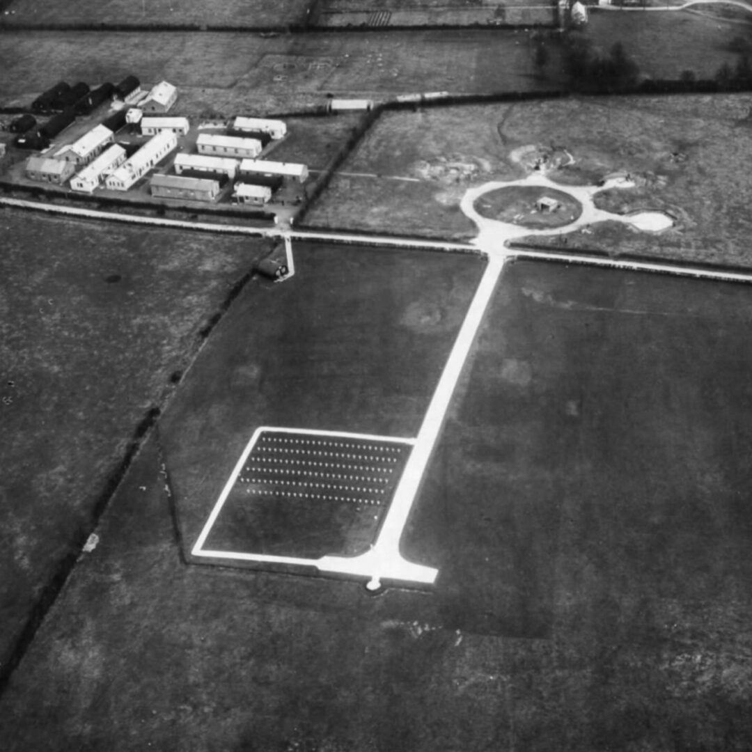 An aerial view of Lisnabreeny American Military Cemetery on Rocky Road, Belfast.