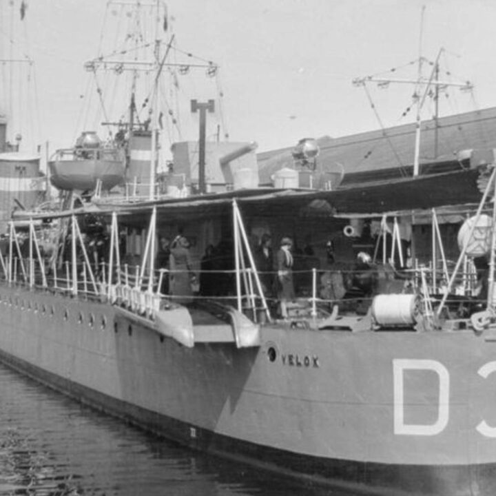 H.M.S. Velox (D-34) docked in Northern Ireland during the Second World War