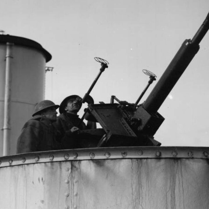 Gunners on board a vessel on convoy patrol prepare for an air attack in the North Atlantic on 22nd February 1941