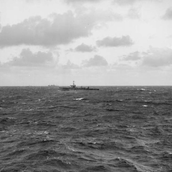 H.M.S. Scimitar (H-21) on escort duty in the North Atlantic on 18th February 1941