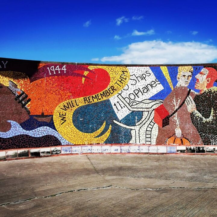 A mosaic mural on the north pier in Bangor, Co. Down depicts the events of D-Day, 6th June 1944. Since 2005, the pier has borne the name of General Eisenhower who addressed troops here in advance of the Normandy invasion.