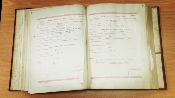 Copies of notes and documentation taken from Air Raid Precautions and First Aid Posts in Belfast during the Belfast Blitz of April and May 1941 in the custody of The Linen Hall, Belfast.
