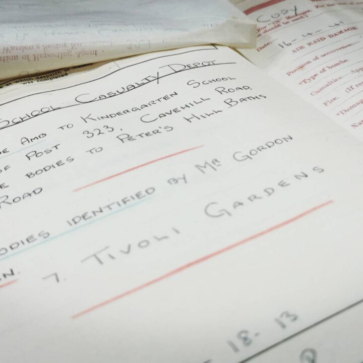 Copies of notes and documentation taken from Air Raid Precautions and First Aid Posts in Belfast during the Belfast Blitz of April and May 1941 in the custody of The Linen Hall, Belfast.