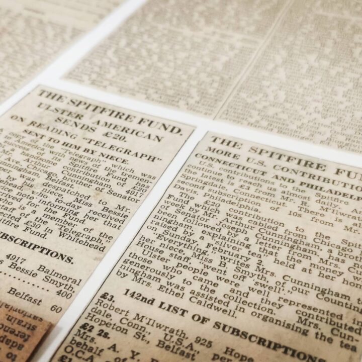 News of donations from Philadelphia, U.S.A. contained within the bound collection of newspaper cuttings detailing the residents and businesses of Belfast and Northern Ireland who contributed to the Belfast Telegraph Spitfire fund in 1940.