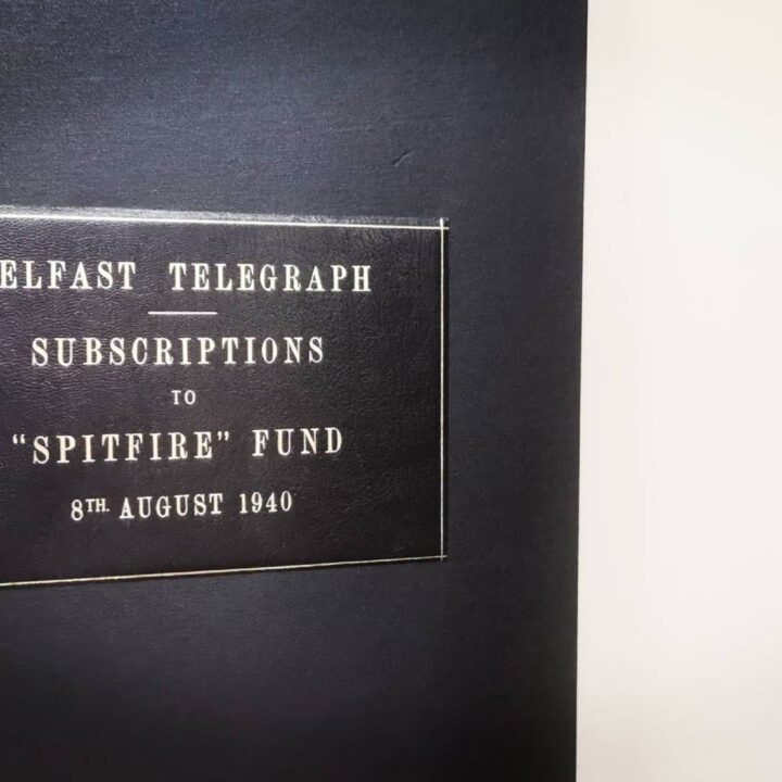 A bound collection of newspaper cuttings detailing the residents and businesses of Belfast and Northern Ireland who contributed to the Belfast Telegraph Spitfire fund in 1940.
