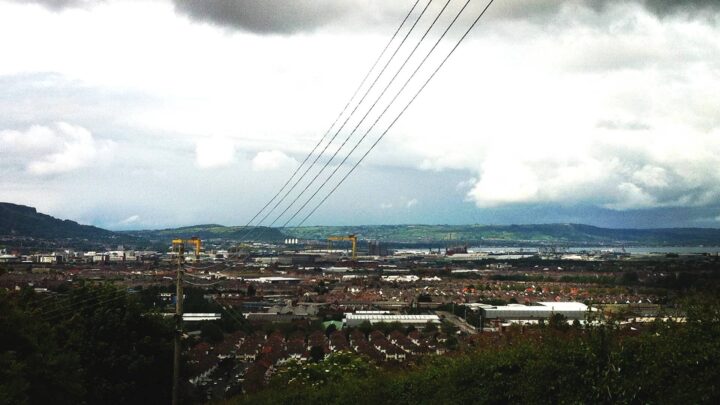 Views across East Belfast from the site of the former American Military Cemetery at Lisnabreeny, Belfast.