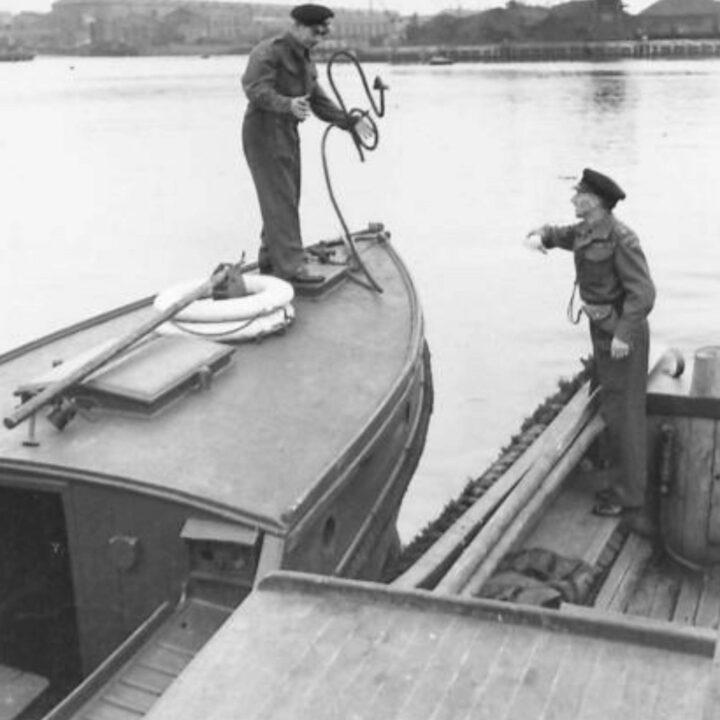 An Ulster Home Guard Motor Boat Patrol casts off from the harbour to prepare for a routine inspection of vessels in the waterways around Northern Ireland.