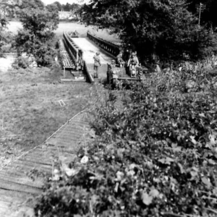 Photograph of a Dry Bailey Bridge during Exercise Judy taken for the Chief Engineers (N.I.) at the River Bann, Newferry, Co. Antrim.
