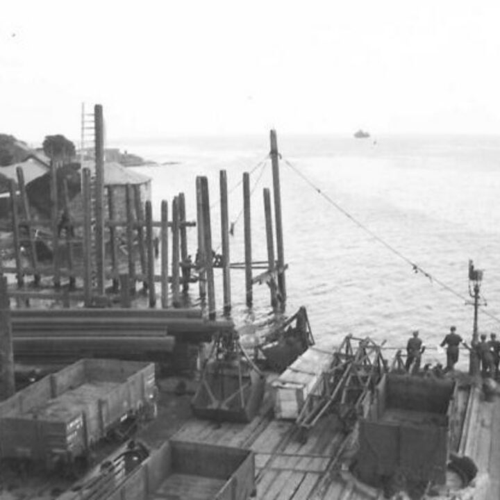 Photo of progress during the construction of the new pier at Larne, Co. Antrim taken for Colonel Gage A.D., T.N.