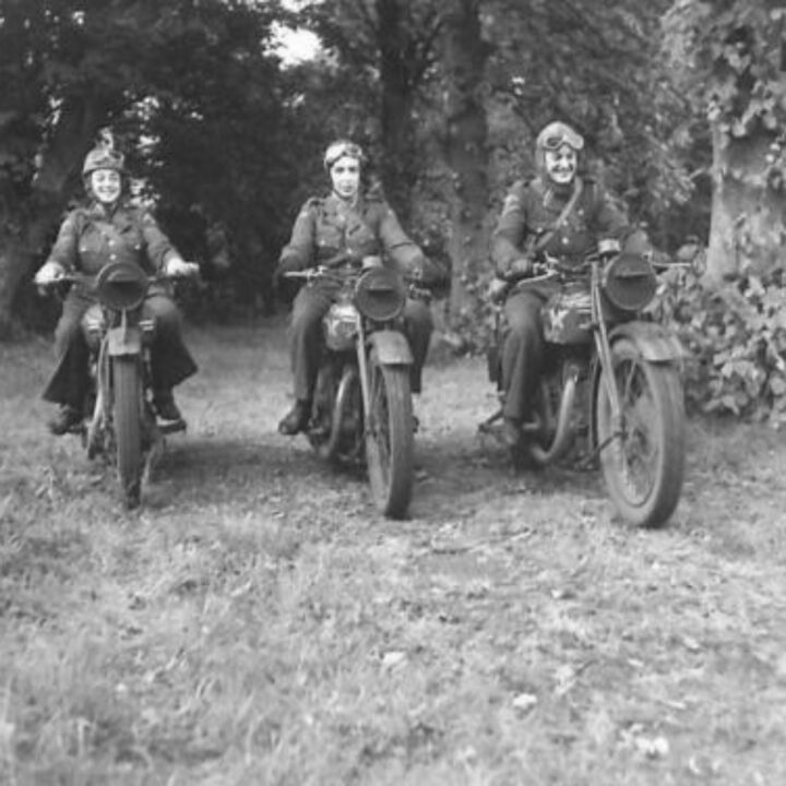 Despactch riders of No. 10 Motor Transport Company, Auxiliary Territorial Service at Drum House, Drumbeg, Co. Down.