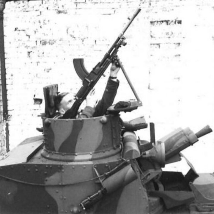Photograph showing the Bren Gun mounting on a Mark VIB Light Tank in Northern Ireland.