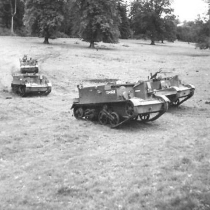 Universal Carriers on the move during an exercise by 5th Division, Reconnaissance Battalion at Castledillon, Co. Armagh.