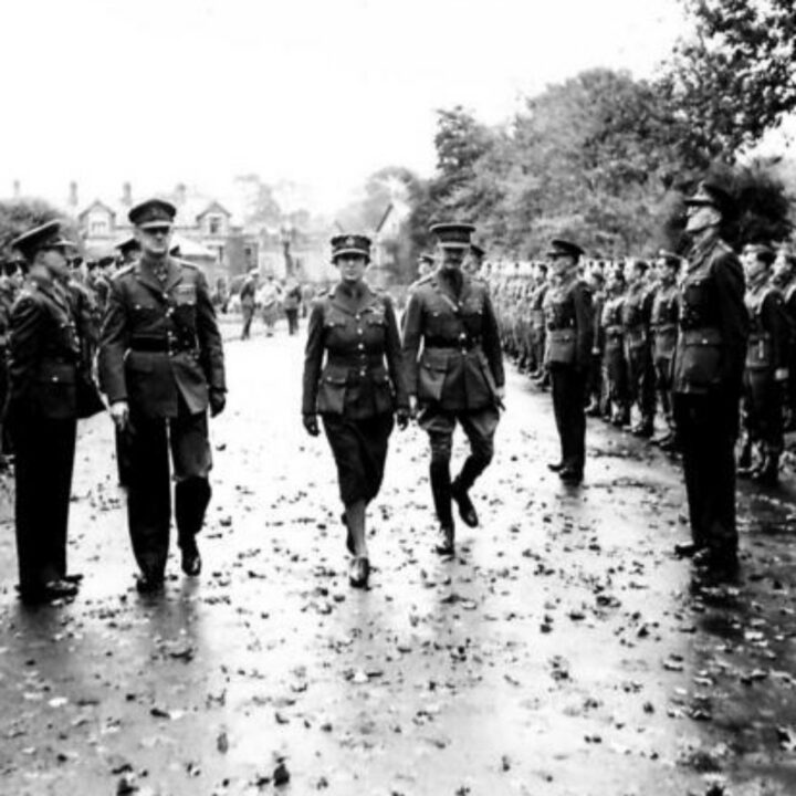 Her Royal Highness The Princess Royal (Colonel in Chief, Royal Corps of Signals) inspecting members of the Royal Corps of Signals at Wallace Park, Lisburn, Co. Antrim.