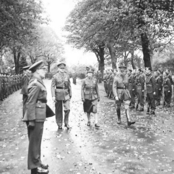 Her Royal Highness The Princess Royal (Colonel in Chief, Royal Corps of Signals) inspecting members of the Royal Corps of Signals at Wallace Park, Lisburn, Co. Antrim.