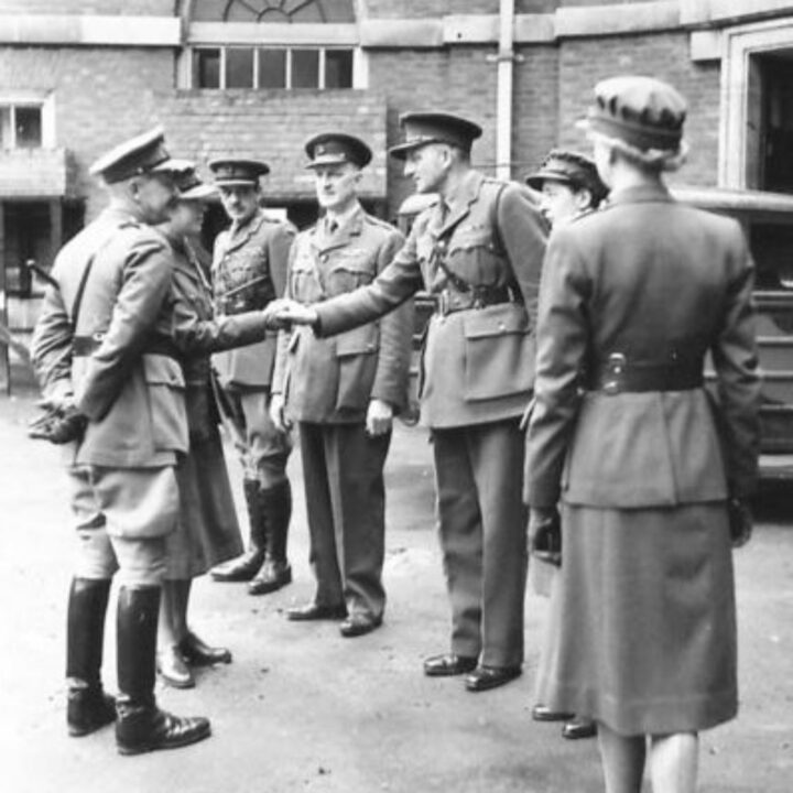 Her Royal Highness The Princess Royal meets with Lieutenant Colonel Grant (Commanding Officer of Stranmillis Military Hospital) during an inspection at Stranmillis Military Hospital, Belfast.