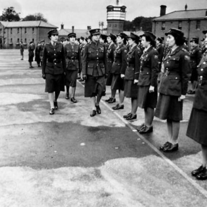 Her Royal Highness The Princess Royal inspecting members of the Auxiliary Territorial Service at Palace Barracks, Holywood, Co. Down.