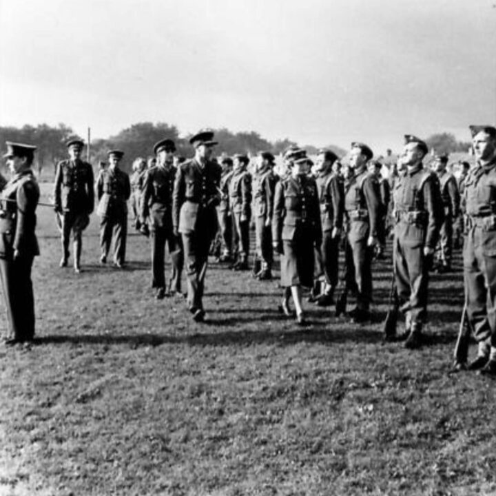 Her Royal Highness The Princess Royal (Colonel in Chief, Royal Corps of Signals) inspecting members of 61st Division Signals in Northern Ireland.