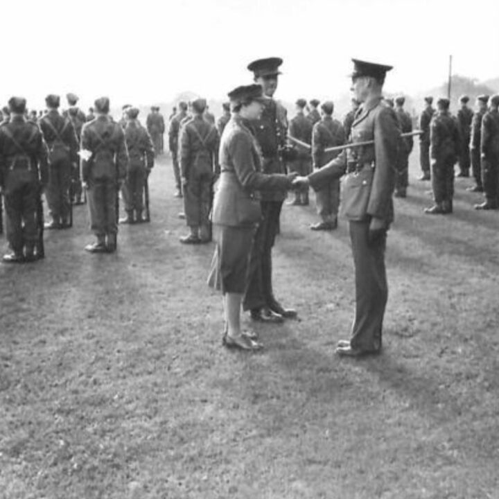 Her Royal Highness The Princess Royal (Colonel in Chief, Royal Corps of Signals) with Major R.M. Chatterly of 61st Division Signals in Northern Ireland.