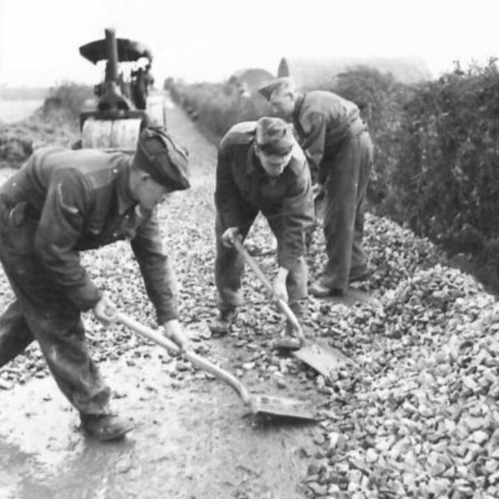 Members of The Pioneer Corps carry out road repair work in Northern Ireland.