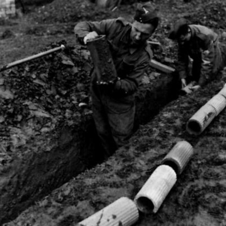 Members of The Pioneer Corps at work laying drainage pipes in Northern Ireland.