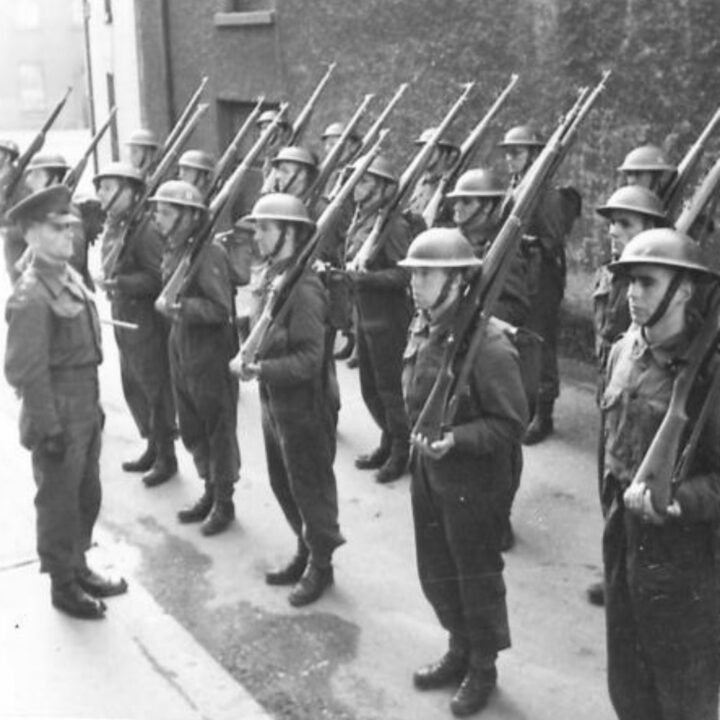 Members of The Pioneer Corps carry out arms drill in Northern Ireland.
