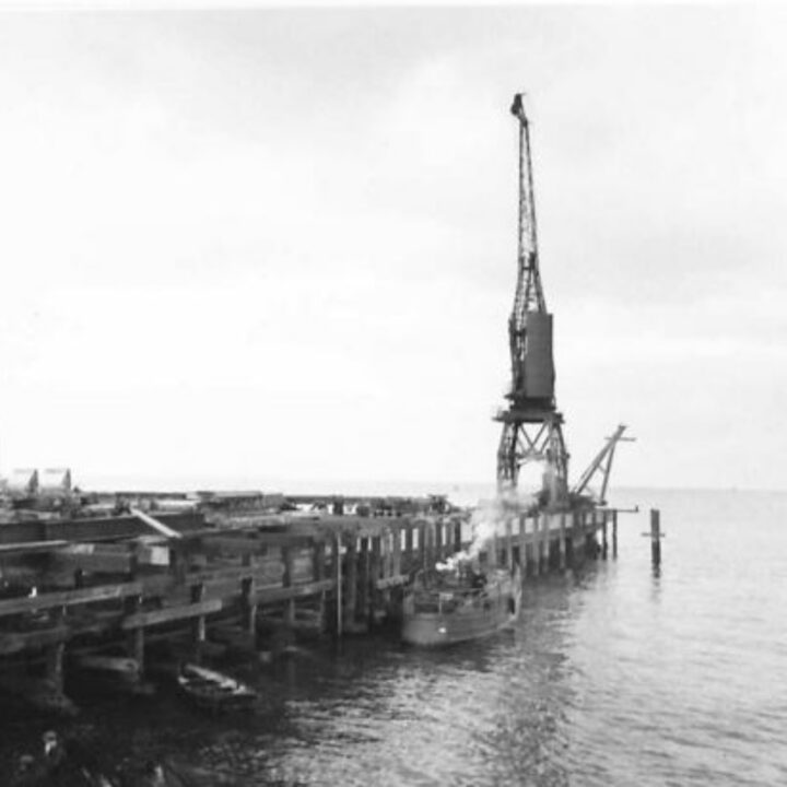 Photograph of a mended construction as work continues on the new jetty at Larne Harbour, Larne, Co. Antrim.