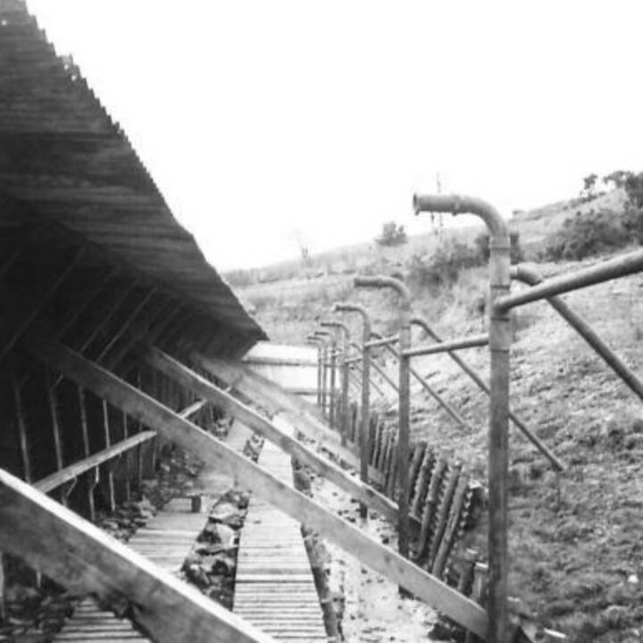 Photograph taken for the Royal Engineers showing the construction detail of a rifle range in the Sperrin Mountains near Draperstown, Co. Londonderry.