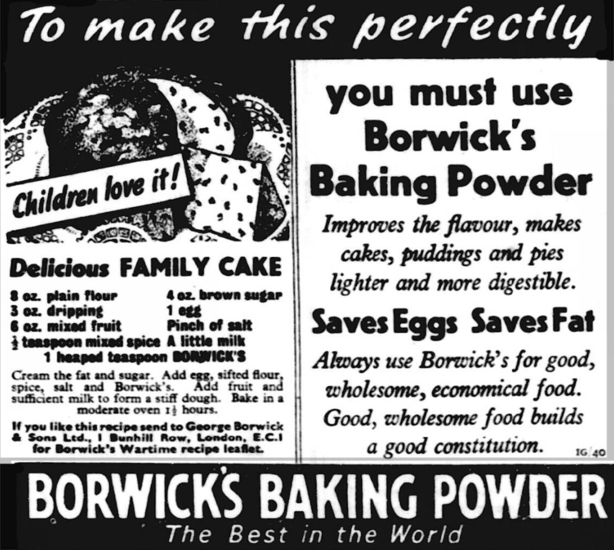 Advertisement for Borwick's Baking Powder.