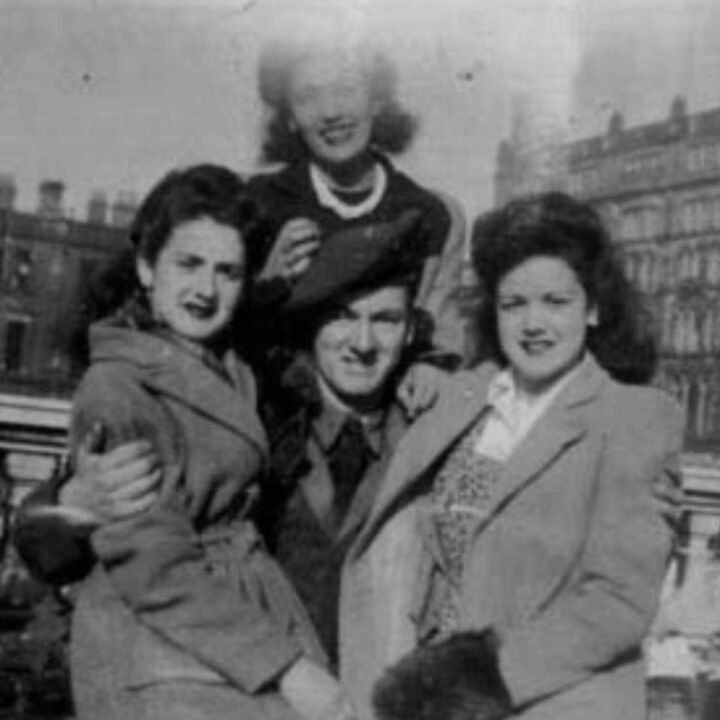 Evacuees from Gibraltar Florence Cartwright, Amanda Martinez, and Muriel Cartwright with an unnamed man.