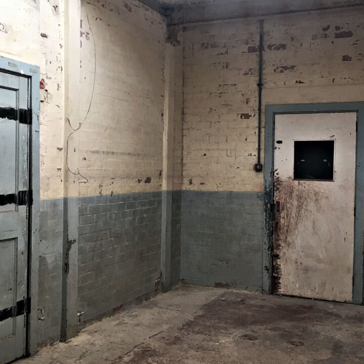 A former kitchen next to the hangars at Long Kesh airfield, Co. Down that saw use during the Second World War when Short and Harland Ltd. was based at the site. This room is now used for exhibition space at Ulster Aviation Society, Maze, Co. Down.