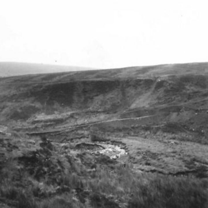 Members of the 61st Divisional Engineers cutting a new road through the Sperrin Mountains at Templemoyle, south of Dungiven, Co. Londonderry. Part 1 of 5 of a panorama of the winding road.