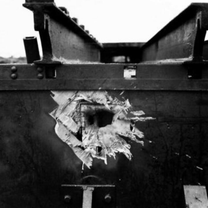 British military bridging equipment on display at Gransha, Co. Down. The equipment shows signs of damage caused by an aerial attack.