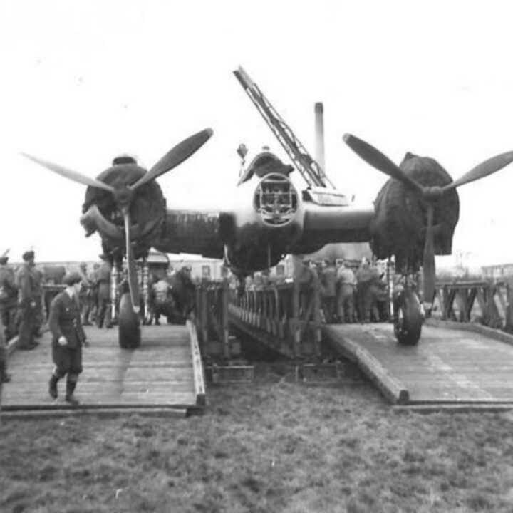 An exercise using a pair of Bailey Bridges constructed by Royal Engineers showed how to salvage a plane - in this case a Bristol Beaufighter - over the River Strule near Omagh, Co. Tyrone.