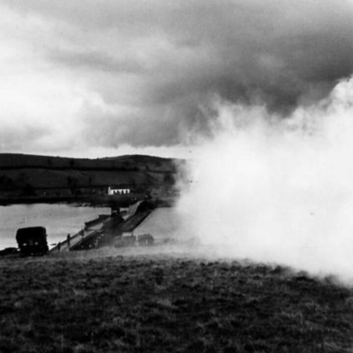 A smokescreen is laid during a training exercise at the bridge on the River Quoile near Downpatrick, Co. Down.