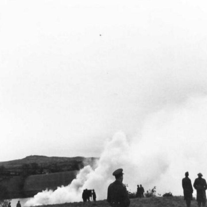 A smokescreen is laid during a training exercise at the bridge on the River Quoile near Downpatrick, Co. Down.