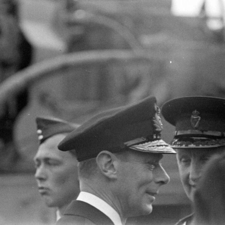 King George VI meets with serving military and members of the Royal Ulster Constabulary at Musgrave Channel, Belfast.