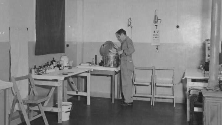 The surgical room of a United States Army Air Force Hospital at U.S.A.A.F. Station 236, Toome Airfield, Co. Antrim on 26th July 1943.