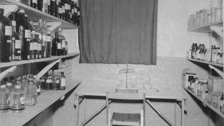 The drug room of a United States Army Air Force Hospital at U.S.A.A.F. Station 236, Toome Airfield, Co. Antrim on 26th July 1943.