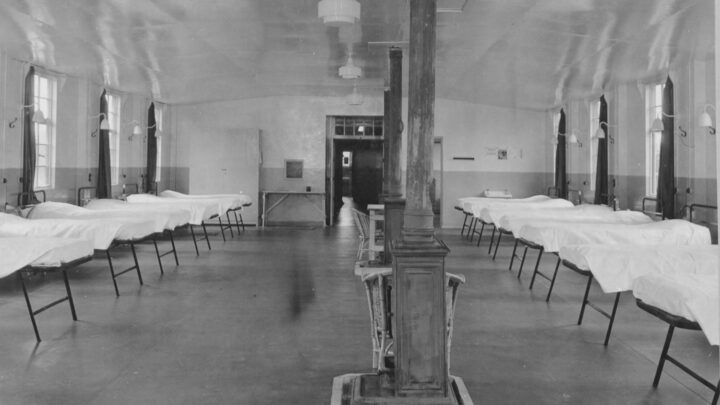 The sick quarters of a United States Army Air Force Hospital at U.S.A.A.F. Station 236, Toome Airfield, Co. Antrim on 26th July 1943.