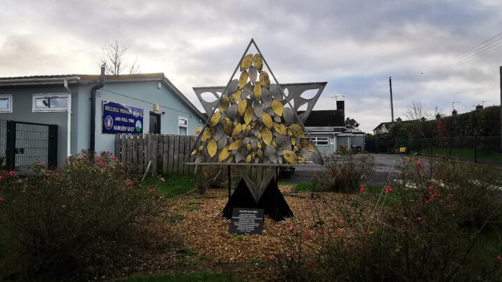A sculpture in the shape of the Star of David stands in the grounds of Millisle Primary School in Co. Down. Many young Jewish refugees attended the school during their time spent at the nearby resettlement farm.