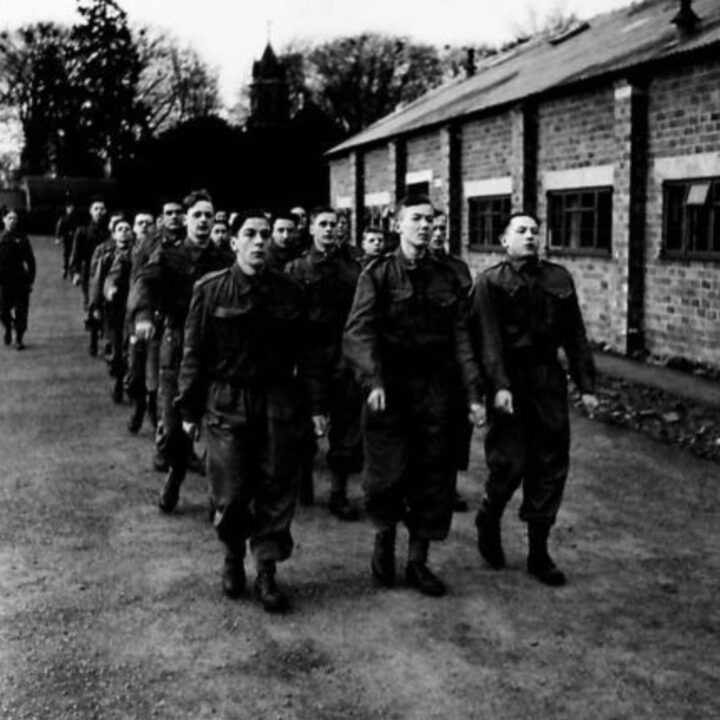 A new batch of '2-day old' recruits to the British Army's General Service Corps at No. 12 Primary Training Centre, St. Patrick's Barracks, Ballymena, Co. Antrim.